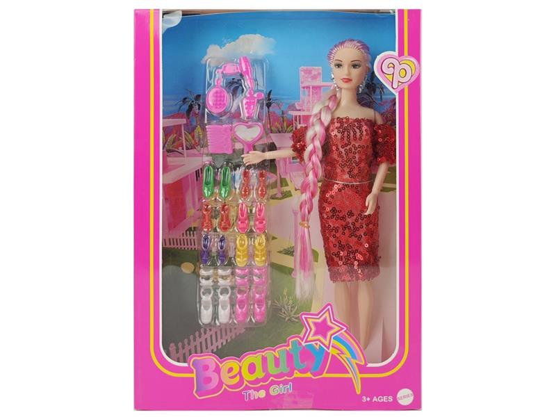 11寸实身九关节长辫芭比娃娃加吸塑鞋